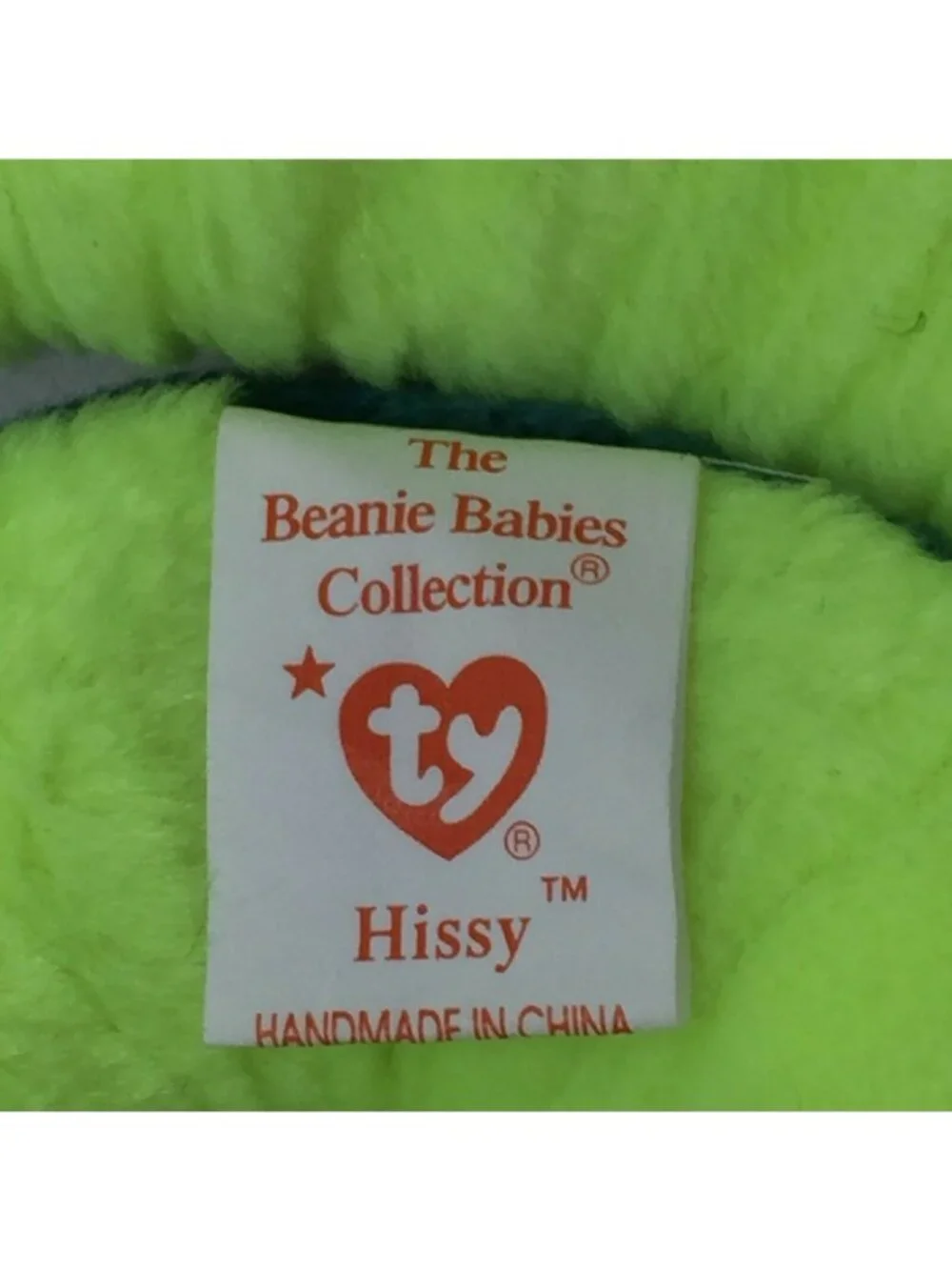 Ty Beanie Baby Hissy Snake Green Plush Stuffed Animal Retired W Tag April 4 1997